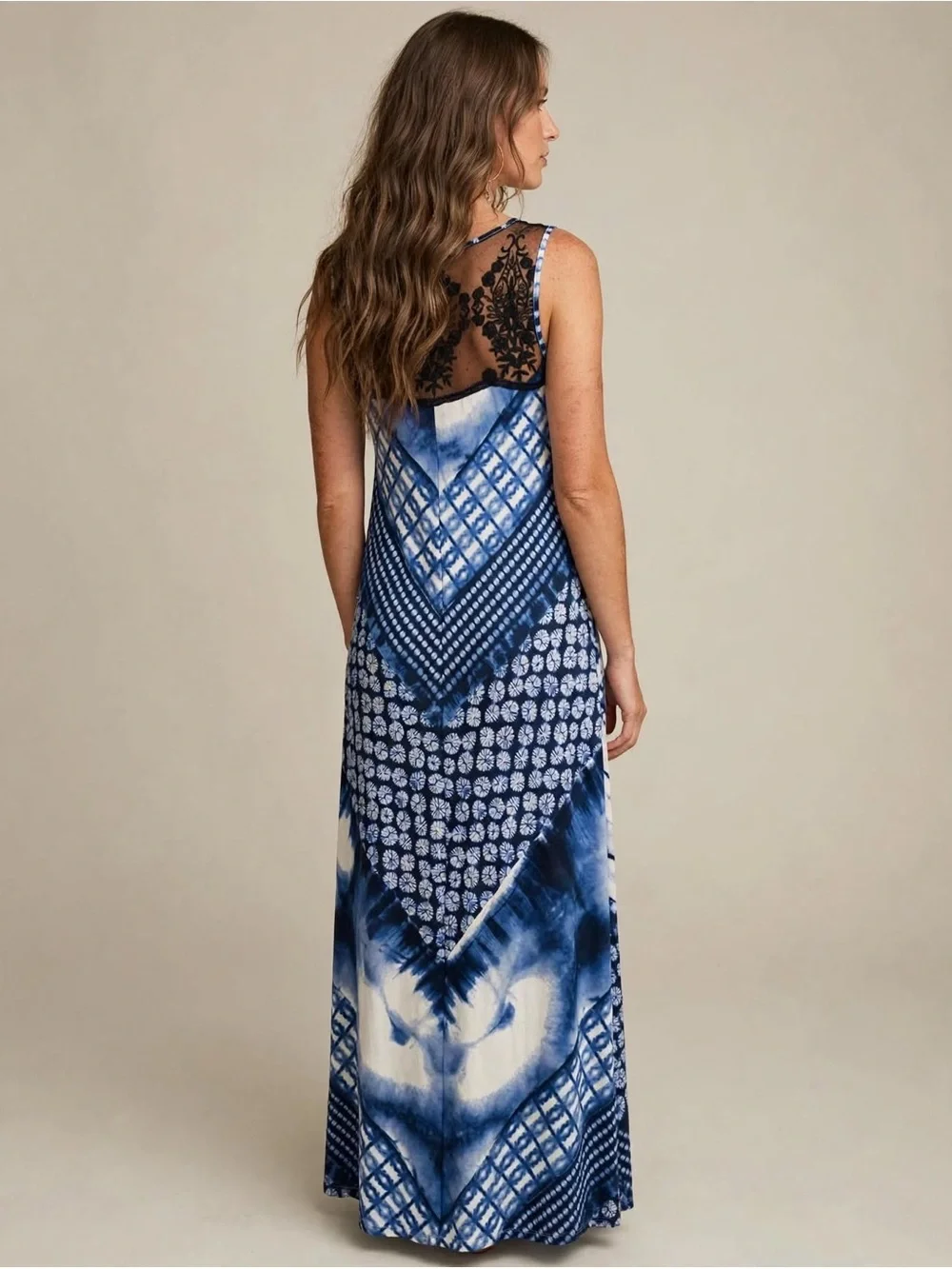 Women’s Blue Tie-Dye V-Neck Maxi Swim Coverup Dress